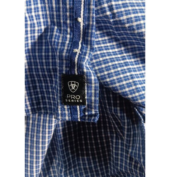 Ariat Pro Series XXL Tall Check Shirt Blue White Button Down Western Workwear - Picture 7 of 8
